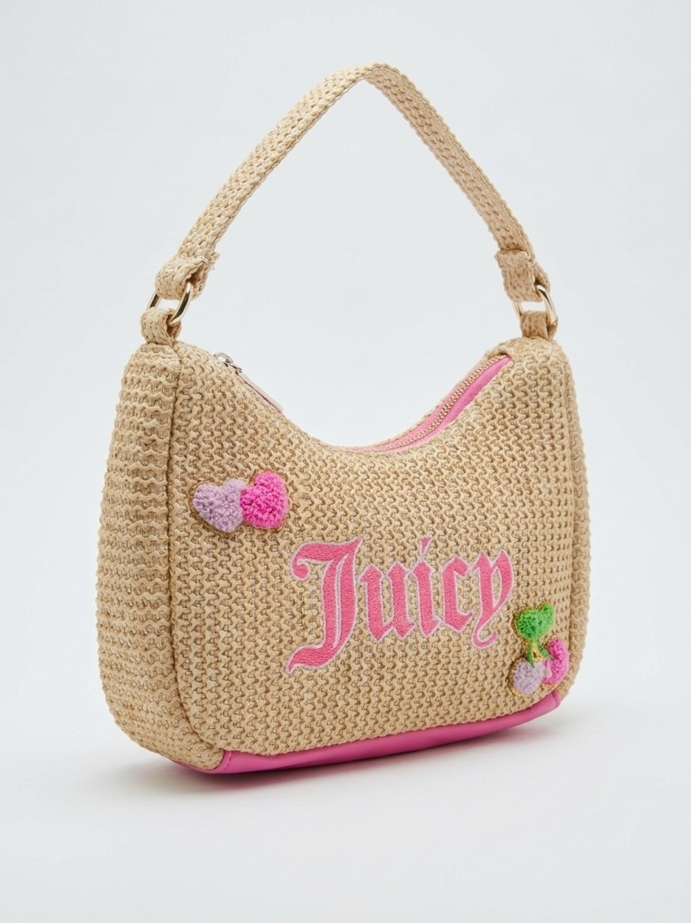 Juicy Couture Pink-Accent Straw Shoulder Bag